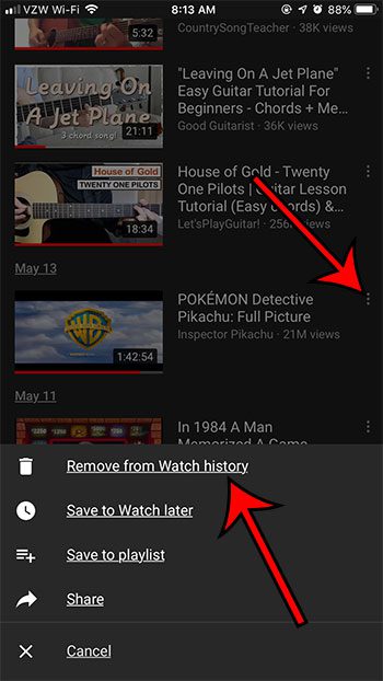 how to remove single video from watch history