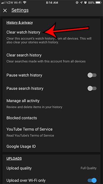 how to clear entire youtube watch history