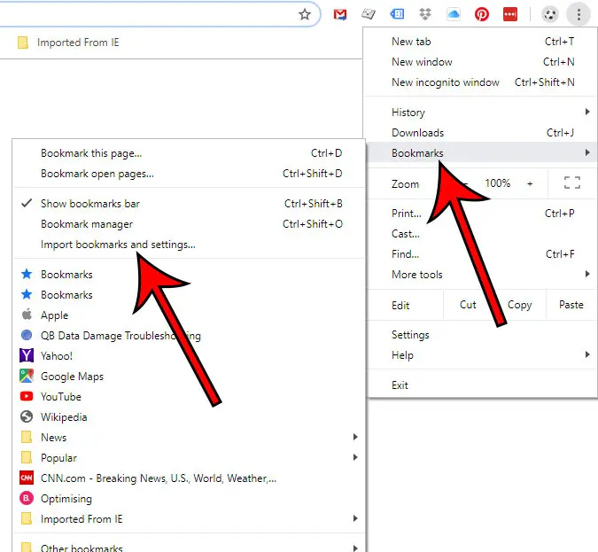 select the Import bookmarks and settings option