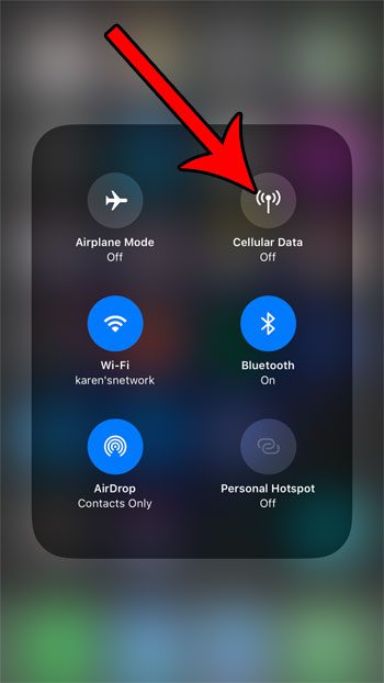 how to turn off cellular data from control center on iphone
