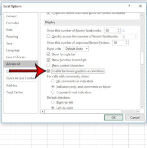 how to disable hardware graphics acceleration in Microsoft Excel