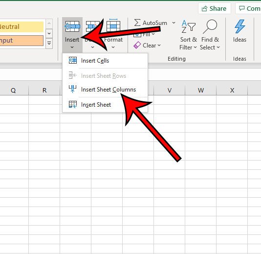 alternate method for adding a column in Excel