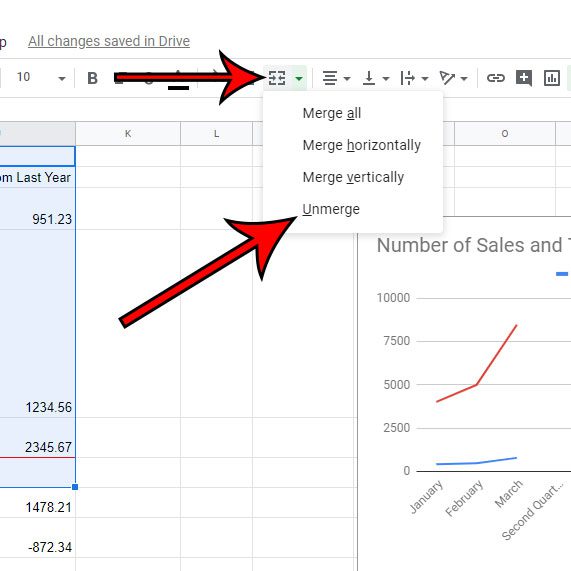 how to unmerge cells in google sheets