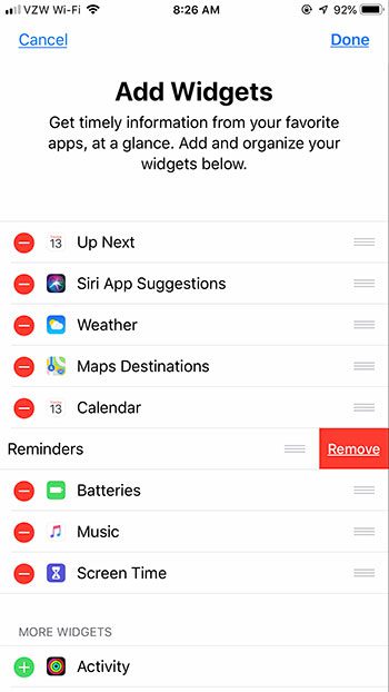 delete widgets from iphone