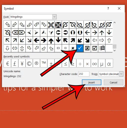 how to add a check mark in Powerpoint