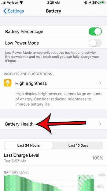 select the Battery Health option