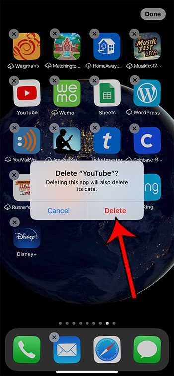 how to delete the YouTube iPhone app