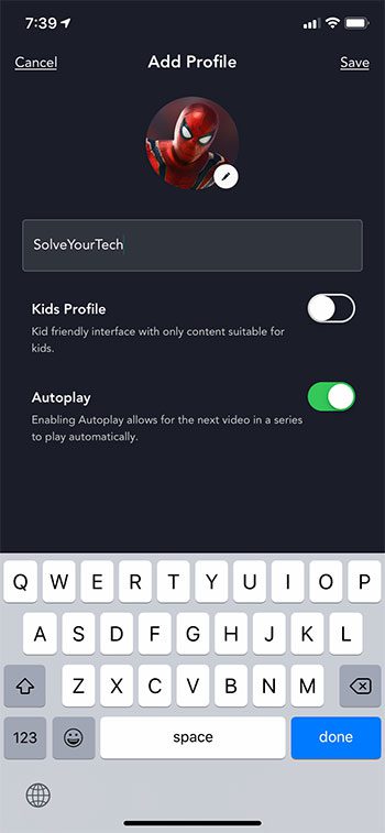 how to create a new profile in the Disney Plus iPhone app