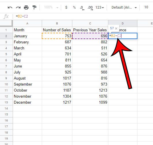 how to subtract in Google Sheets