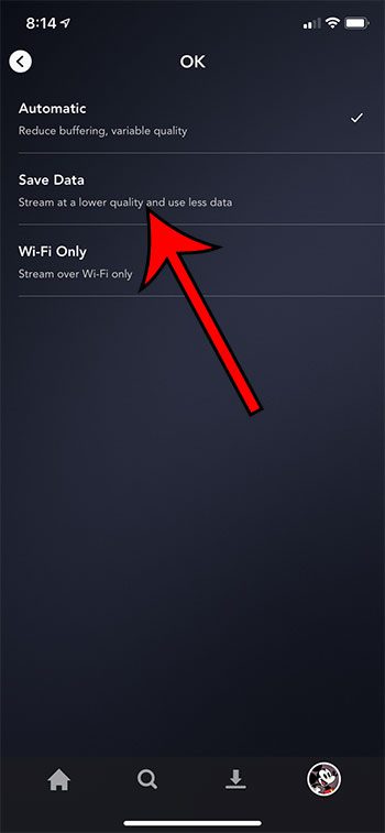 how to reduce cellular data usage in the Disney Plus iPhone app