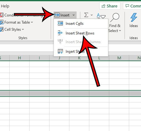 how to add new rows from the ribbon in Excel 2016