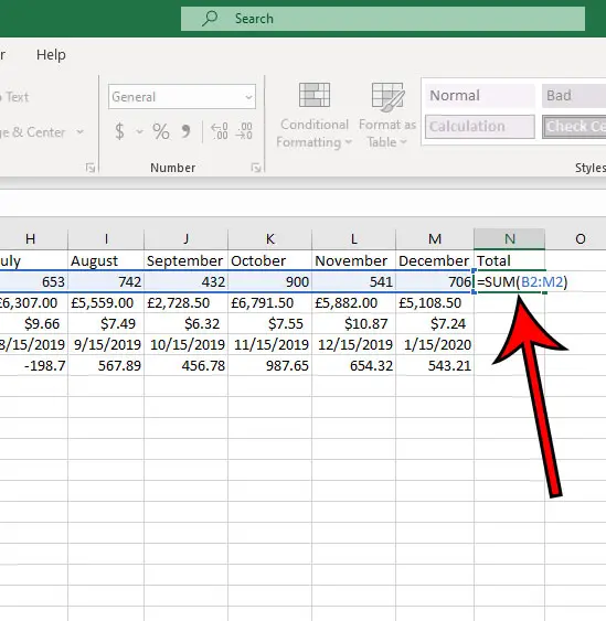 how to add all of the values in a row in Excel 2016