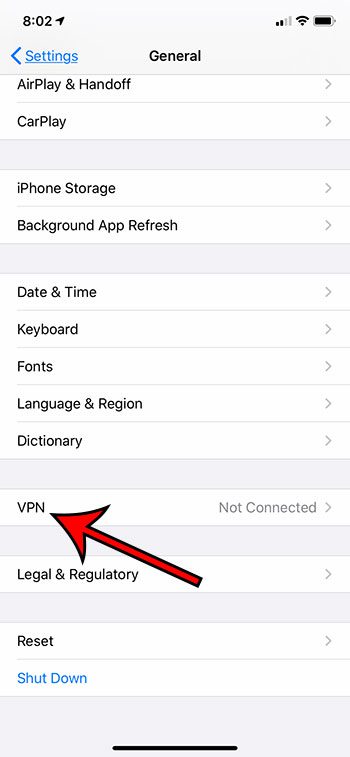 select the VPN option