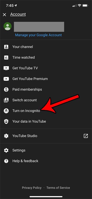 how to enable incognito mode in the YouTube iPhone app