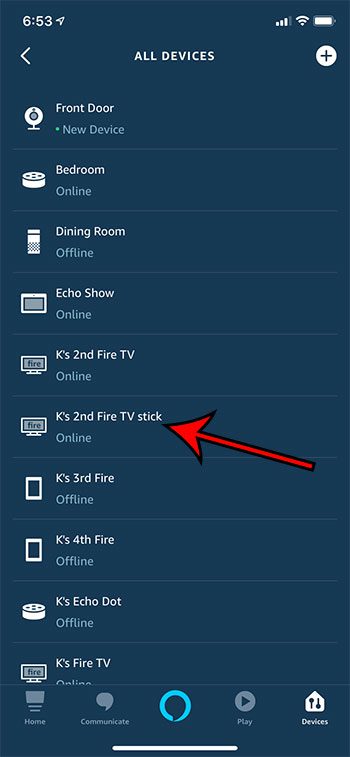 elija el Fire TV Stick de la lista de dispositivos