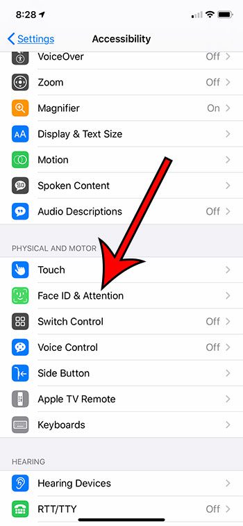 open the Face ID and Attention menu
