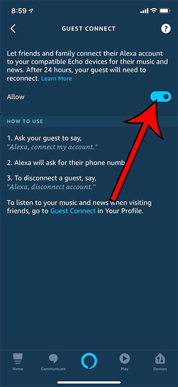 how to enable Guest Connect in Alexa on an iPhone