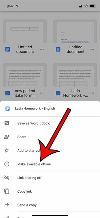 how to make files available offline in Google Docs on an iPhone