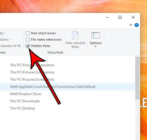 how to show hidden files and folders in Windows 10