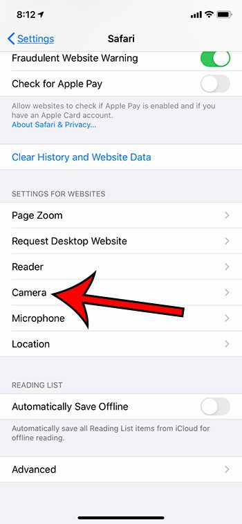 open Safari camera settings on iPhone