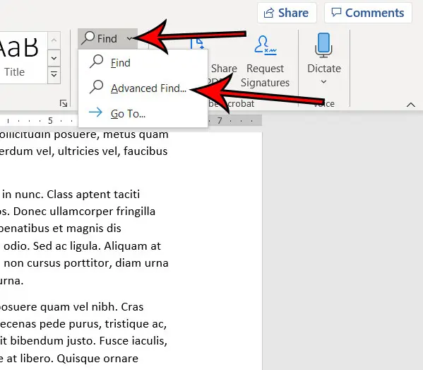 how to do an advanced search for a word in Microsoft Word