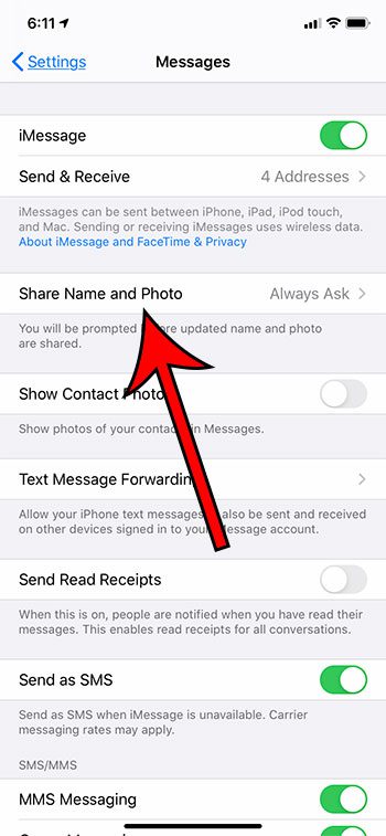 how to disable name and photo sharing on an iPhone
