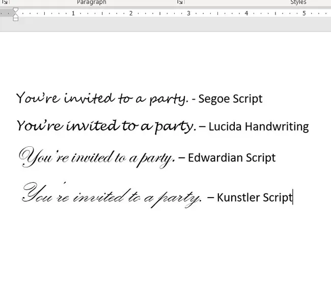 Microsoft Word cursive font