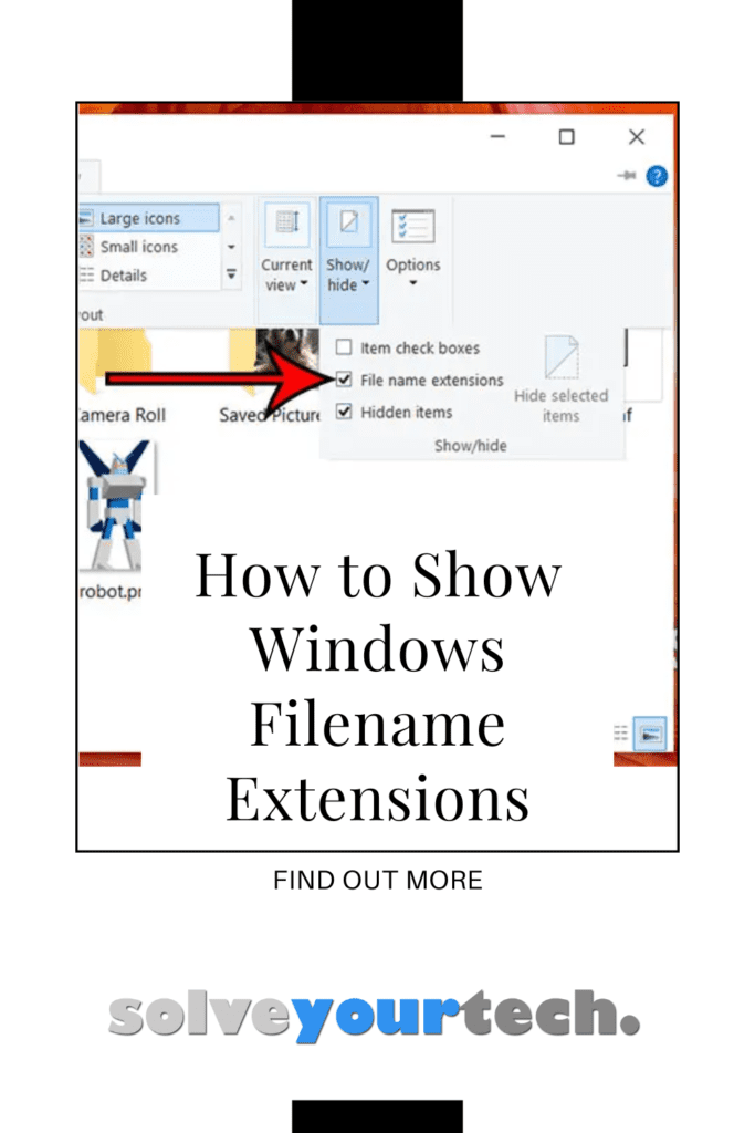 How to display Windows 10 filename extensions