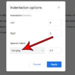 how to create a hanging indent in Google Docs
