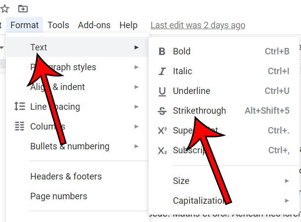 how to strikethrough in Google Docs