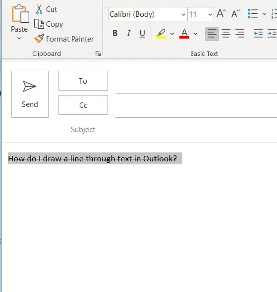 example of strikethrough text in Outlook