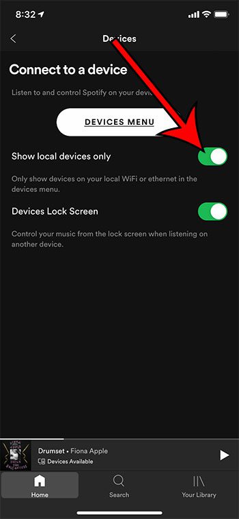 how to only show local devices in Spotify on an iPhone