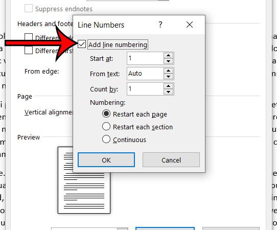 how to add line numbers to a Microsoft Word document