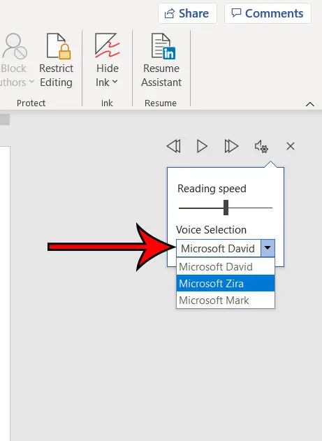 how to change the Microsoft Word reading voice