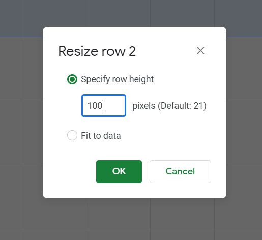 cómo cambiar la altura de la fila en Google Sheets