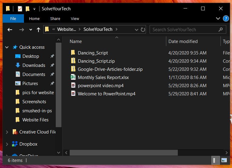 example of Windows Explorer dark mode