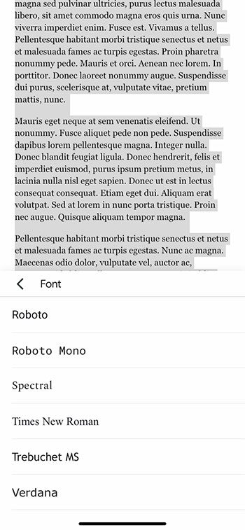how to change the font in the Google Docs iPhone app
