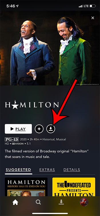 cómo descargar Hamilton en Disney Plus en un iPhone