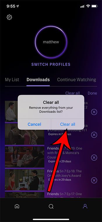 how to delete all downloads in HBO Max on an iPhone