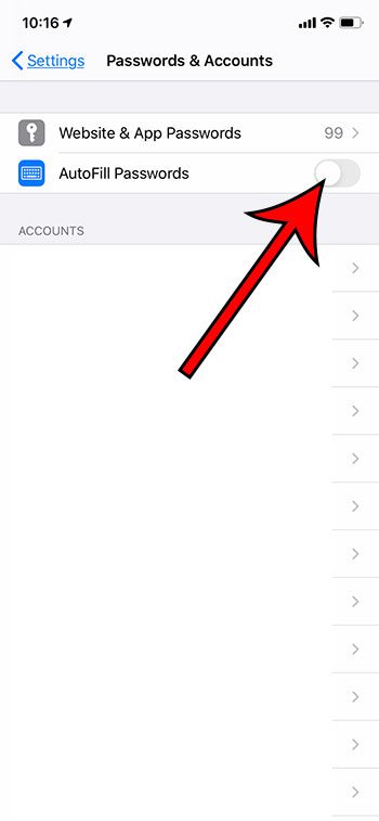 how to disable autofill passwords in Safari on an iPhone