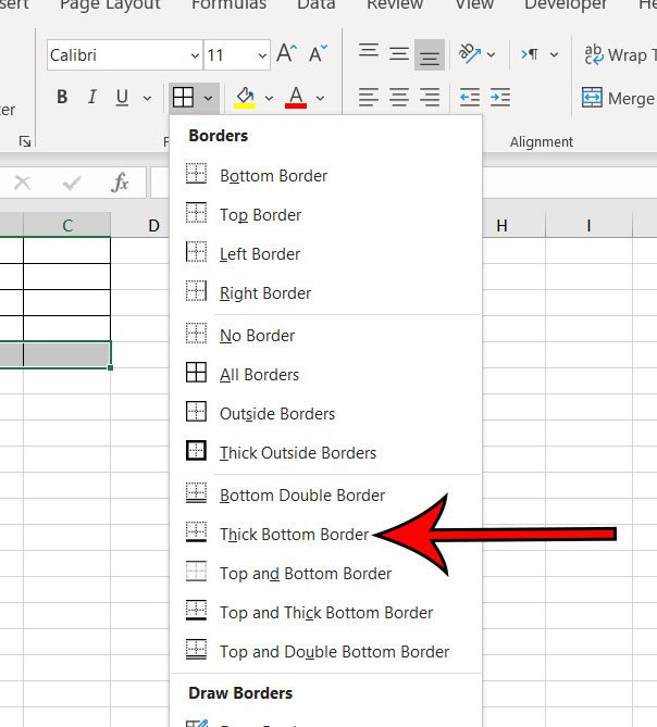 cómo agregar un borde inferior grueso en Excel