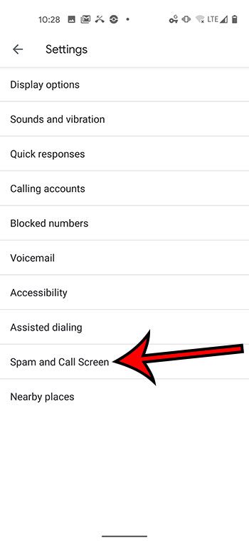 select Spam and Call Screen