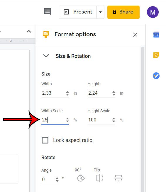 how to change the scale of a text box in Google Slides