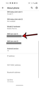 how to find the Google PIxel 4A IMEI number