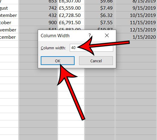 how to make multiple columns the same width in Excel