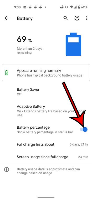 how to show battery percentage on the Google Pixel 4A