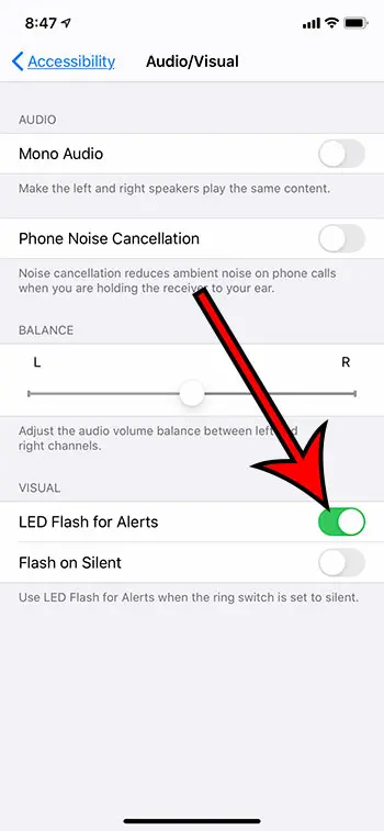 how to enable LED light iPhone notifications