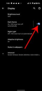 how to turn on Google Pixel 4A dark mode