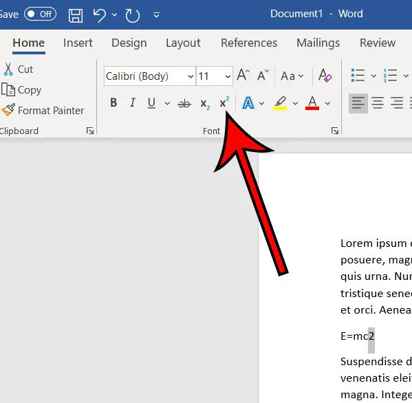 how to type an exponent in Microsoft Word for Office 365