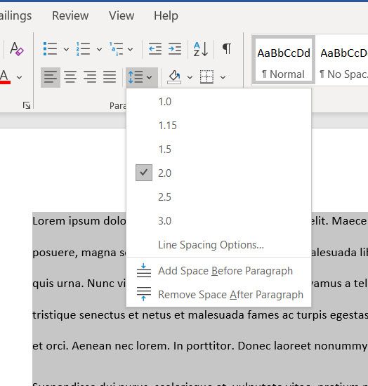 what to do if Microsoft Word line spacing is too big